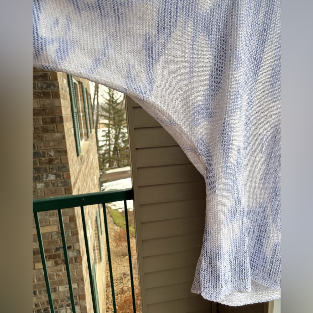 🆕 Sioni BlueWhite Open Knit Hoodie Sweater Size M Lightweight Sheer Pullover Top - Picture 9 of 13